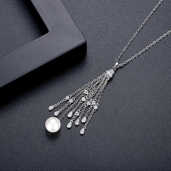 Silver Long Dangle Necklace Earring Set
